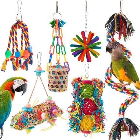 6 Pack Bird Colorful Chewing Toys Parrot Foraging Shredder Toys Shred Hanging - Picture 1 of 7